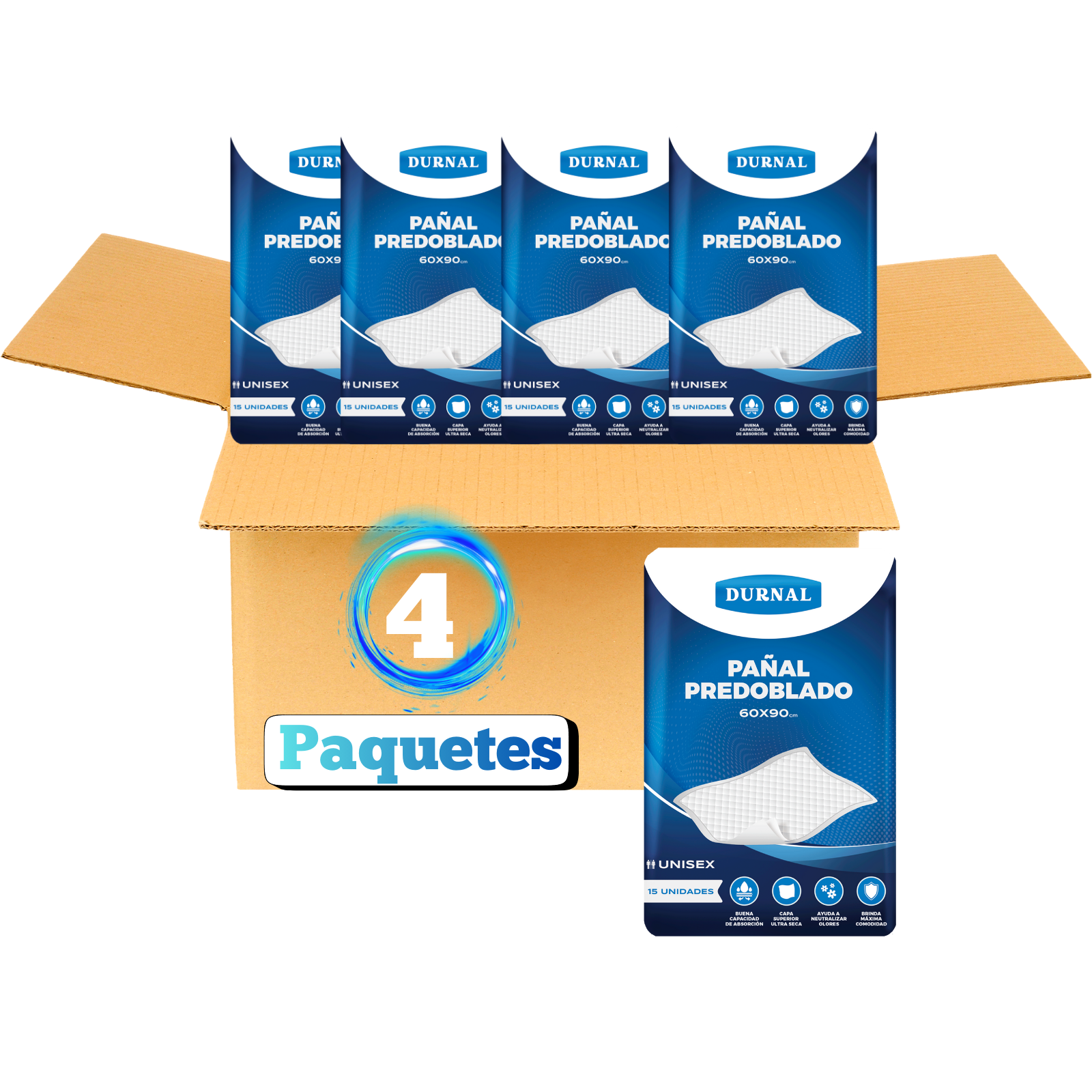 Pañal predoblado Durnal 60x90 cm - 60 piezas