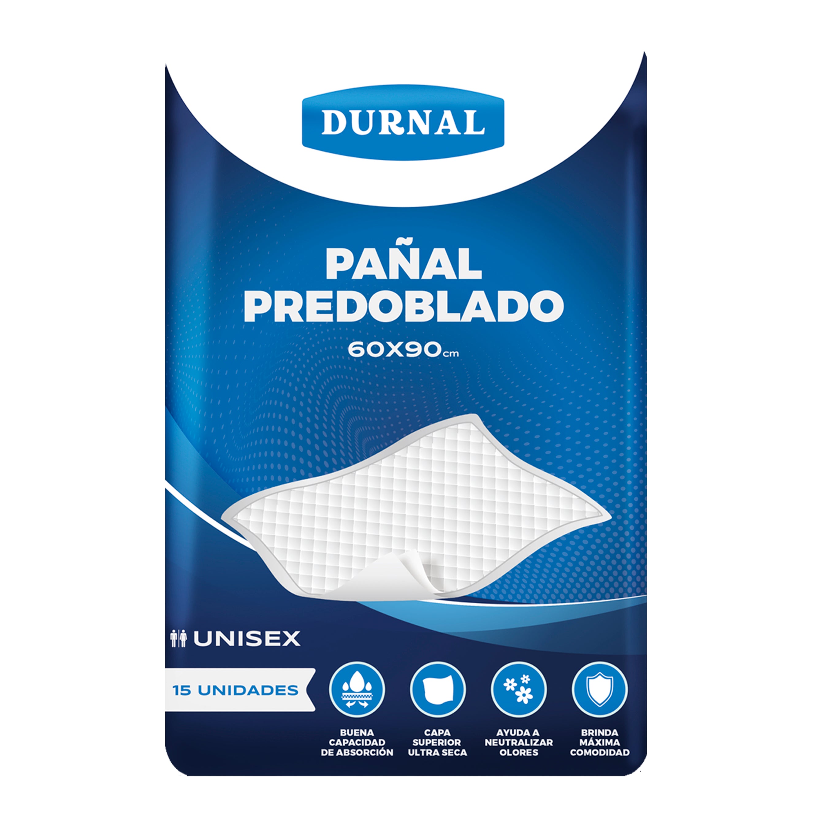 Pañal predoblado Durnal 60x90 cm - 15 piezas